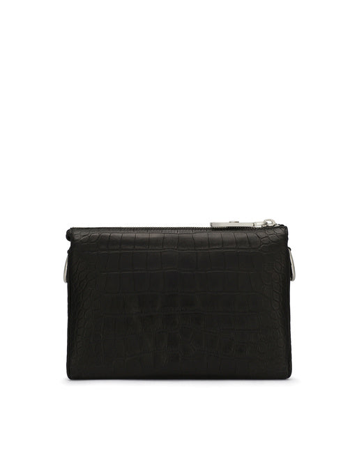 SMALL TRIS BAG IN CROCODILE-PRINT CALFSKIN