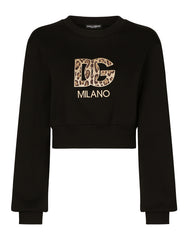 CROPPED JERSEY SWEATSHIRT WITH EMBROIDERED DG PATCH