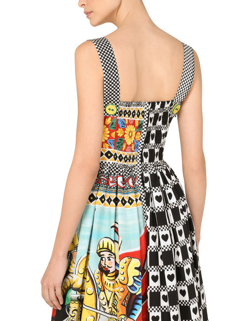 LONG PATCHWORK-PRINT POPLIN DRESS