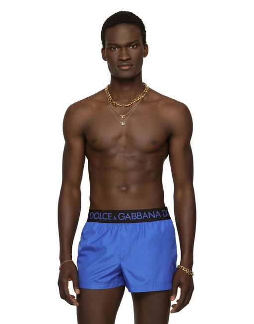 SHORT SWIM TRUNKS WITH BRANDED STRETCH WAISTBAND