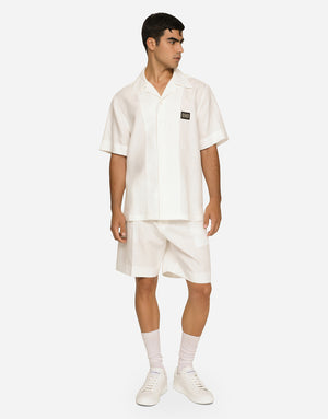 LINEN HAWAIIAN SHIRT WITH LOGO TAG