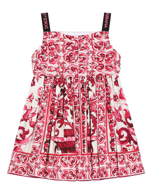 SHORT MAJOLICA-PRINT POPLIN DRESS