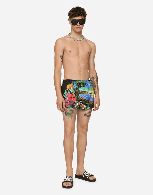 SHORT SWIM TRUNKS WITH HAWAIIAN PRINT