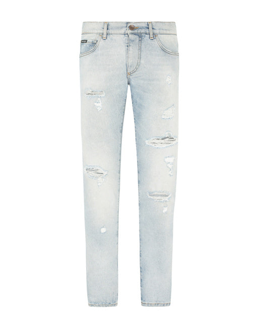 LIGHT BLUE SKINNY STRETCH JEANS WITH RIPS
