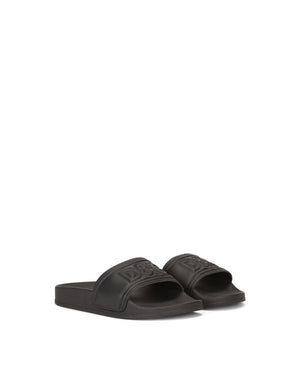 SLIDERS WITH DG LOGO IN RUBBERIZED CALFSKIN