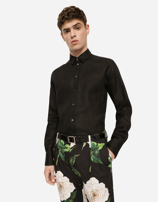 LINEN MARTINI-FIT SHIRT WITH DG EMBROIDERY