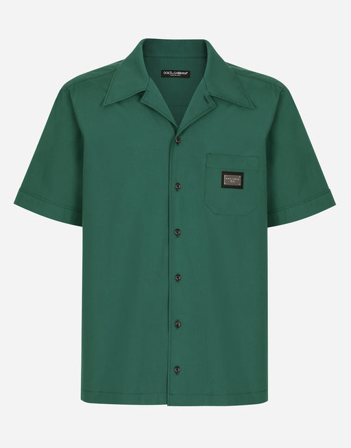 COTTON HAWAIIAN SHIRT WITH BRANDED TAG