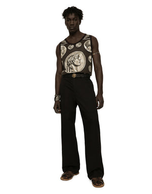 STRETCH COTTON WORKER PANTS WITH BRAND PLATE