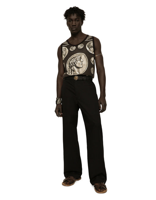 STRETCH COTTON WORKER PANTS WITH BRAND PLATE