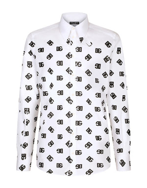 COTTON MARTINI-FIT SHIRT WITH DG LOGO PRINT