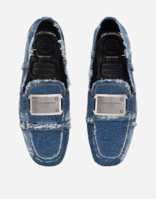 PATCHWORK DENIM LOAFERS WITH LOGO TAG