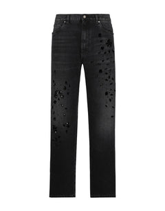 OVERSIZE WASHED JEANS WITH RHINESTONE EMBELLISHMENT