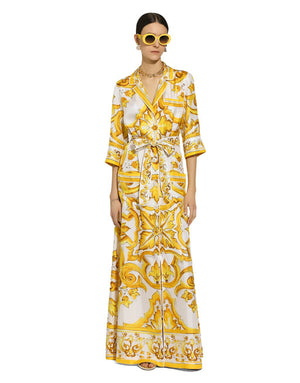 SILK TWILL ROBE WITH MAJOLICA PRINT