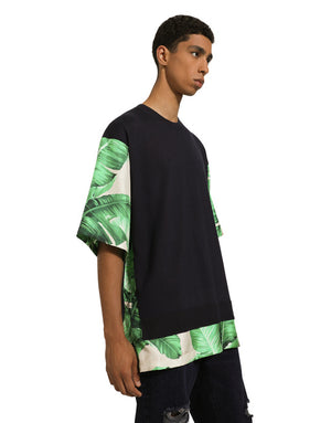 ROUND-NECK SILK SWEATER WITH BANANA TREE PRINT