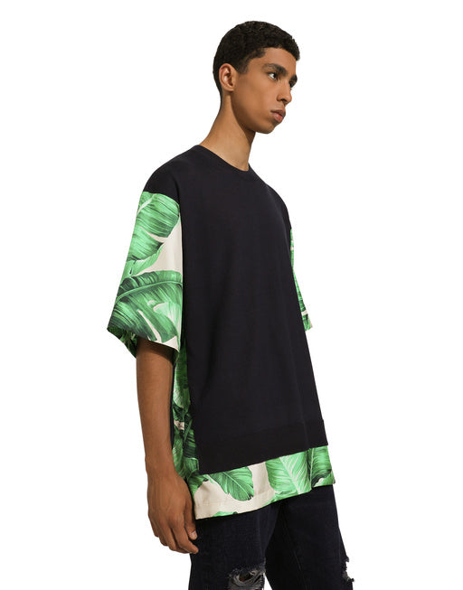 ROUND-NECK SILK SWEATER WITH BANANA TREE PRINT