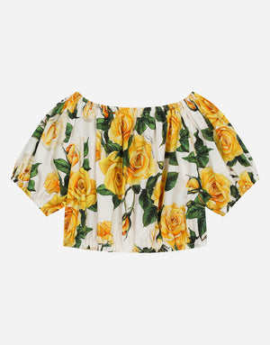 POPLIN TOP WITH YELLOW ROSE PRINT