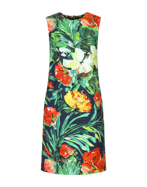 BLOOM-PRINT BROCADE A-LINE DRESS