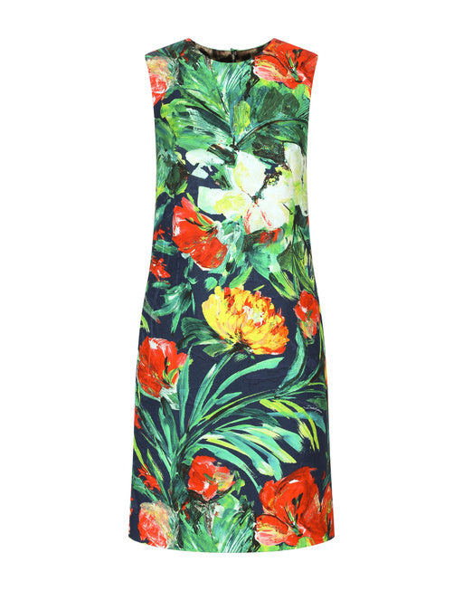 BLOOM-PRINT BROCADE A-LINE DRESS