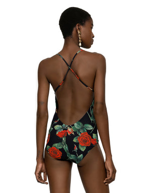 ROSE-PRINT ONE-PIECE SWIMSUIT