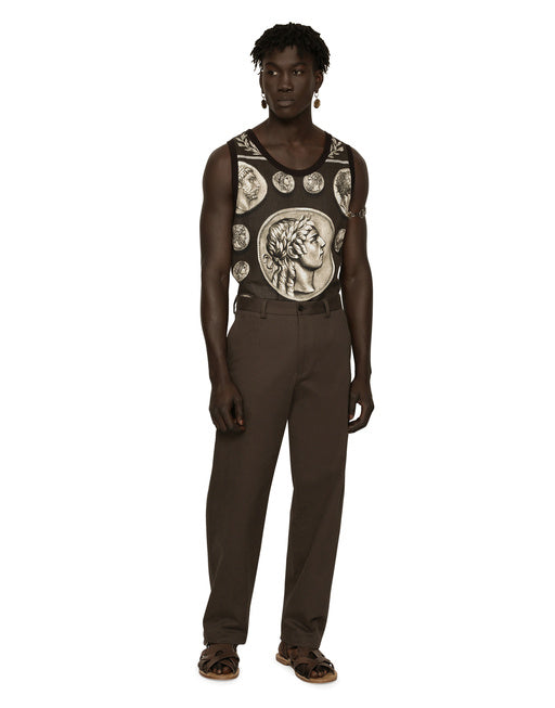 COIN PRINT TANK TOP IN COTTON AND LINEN