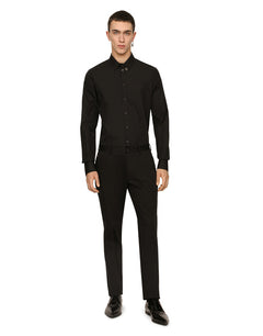 STRETCH COTTON PANTS WITH LOGO PLAQUE