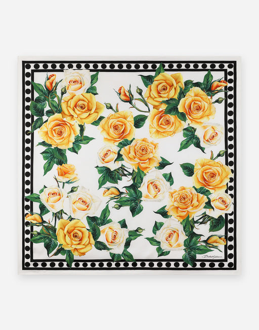TWILL SCARF WITH YELLOW ROSE PRINT (90 X 90)