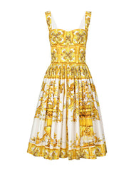 MIDI CORSET DRESS IN COTTON POPLIN WITH MAJOLICA PRINT