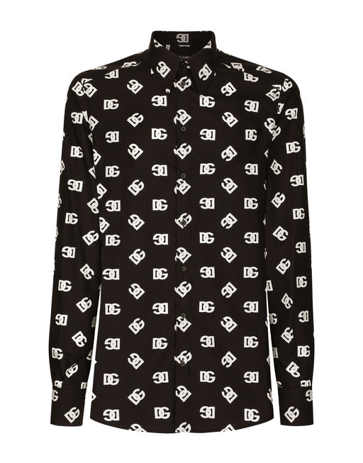 COTTON MARTINI-FIT SHIRT WITH DG MONOGRAM PRINT