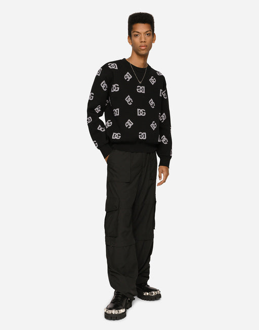 ROUND-NECK TECHNICAL JACQUARD SWEATER WITH DG DETAILING