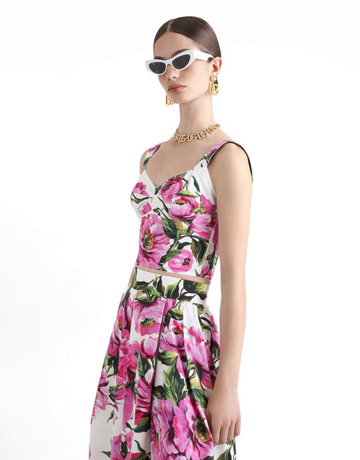 COTTON CORSET TOP WITH PEONY PRINT
