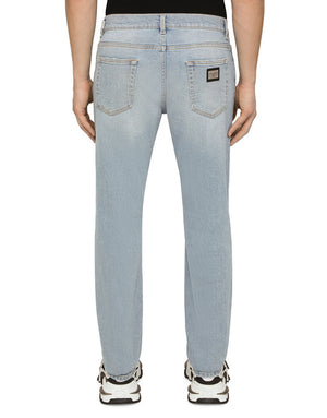 WASHED STRETCH DENIM SLIM JEANS