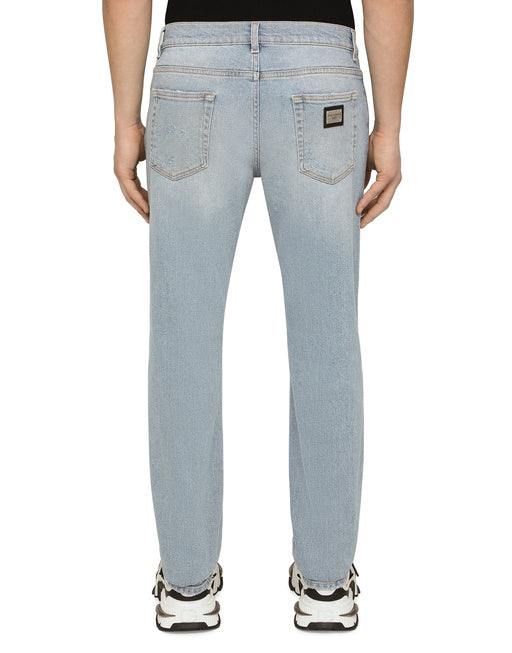 WASHED STRETCH DENIM SLIM JEANS
