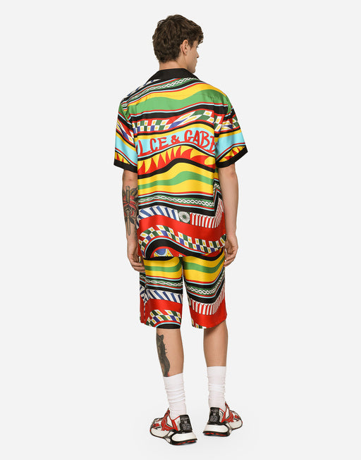 SILK TWILL JOGGING SHORTS WITH CARRETTO PRINT