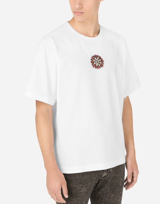 TECHNICAL JERSEY T-SHIRT WITH CRYSTALS AND DG LOGO