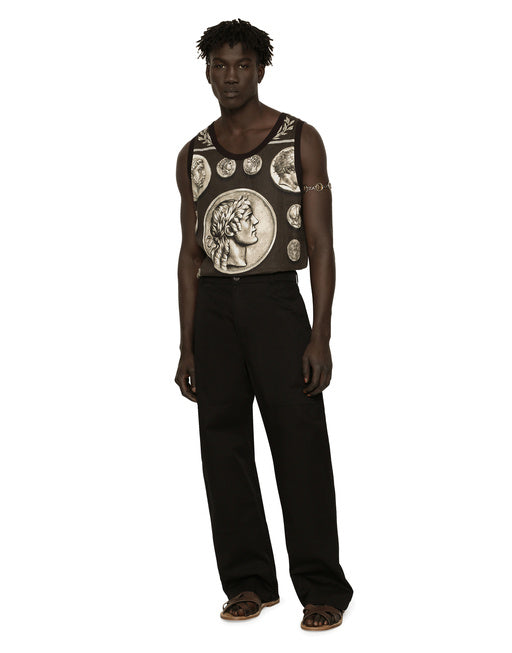 STRETCH COTTON WORKER PANTS WITH BRAND PLATE