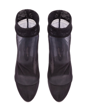 ANKLE BOOTS IN STRETCH TULLE AND PATENT LEATHER