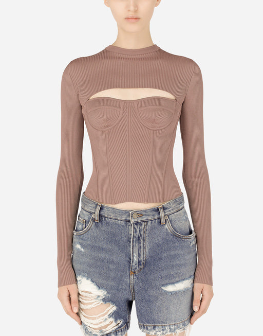 VISCOSE CORSET SWEATER WITH CUT-OUT