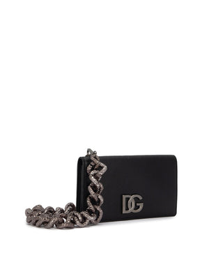MATTE NAPPA LEATHER WALLET WITH STRAP AND CROSSOVER DG LOGO