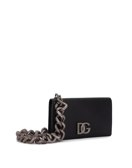 MATTE NAPPA LEATHER WALLET WITH STRAP AND CROSSOVER DG LOGO