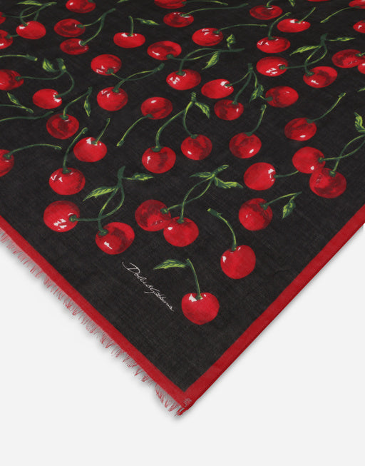 CHERRY-PRINT CASHMERE AND MODAL SCARF (135X200)