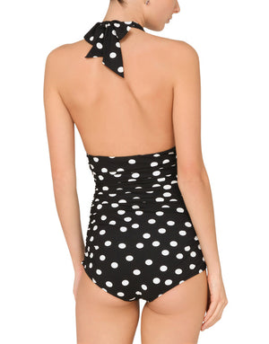 POLKA-DOT PRINT ONE-PIECE SWIMSUIT WITH PLUNGING NECKLINE