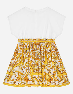 POPLIN AND JERSEY DRESS WITH YELLOW MAJOLICA PRINT