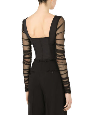 CORSET BUSTIER WITH TULLE SLEEVES