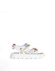 PRINTED CALFSKIN SANDALS WITH FLOWERS AND DG LOGO