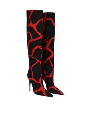 GIRAFFE-PRINT BROCADE BOOTS