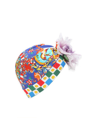 CHARMEUSE TURBAN WITH FLORAL APPLIQUÉS