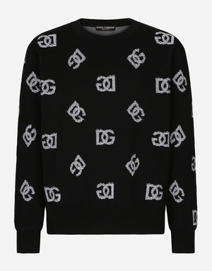 ROUND-NECK TECHNICAL JACQUARD SWEATER WITH DG DETAILING