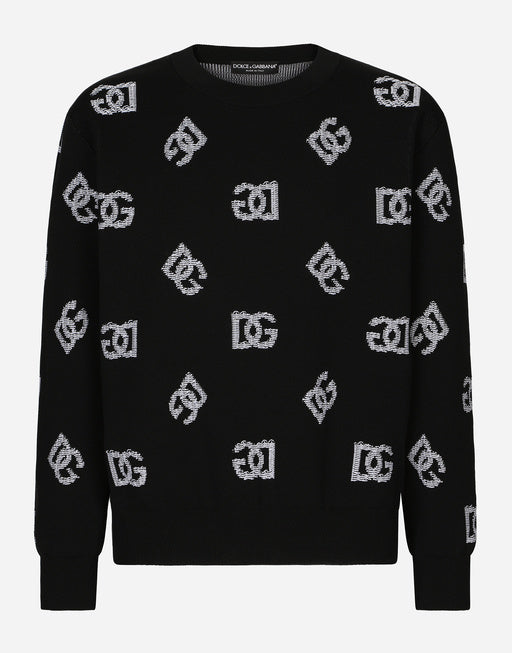 ROUND-NECK TECHNICAL JACQUARD SWEATER WITH DG DETAILING