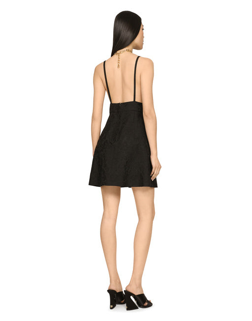 SHORT JACQUARD DRESS WITH CRYSTAL-EMBELLISHED DG LOGO