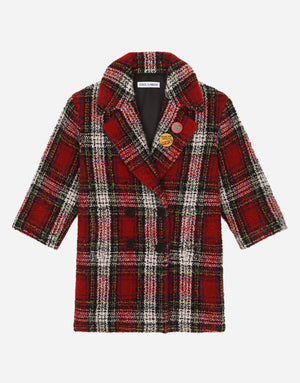 DOUBLE-BREASTED TARTAN BOUCLÉ COAT